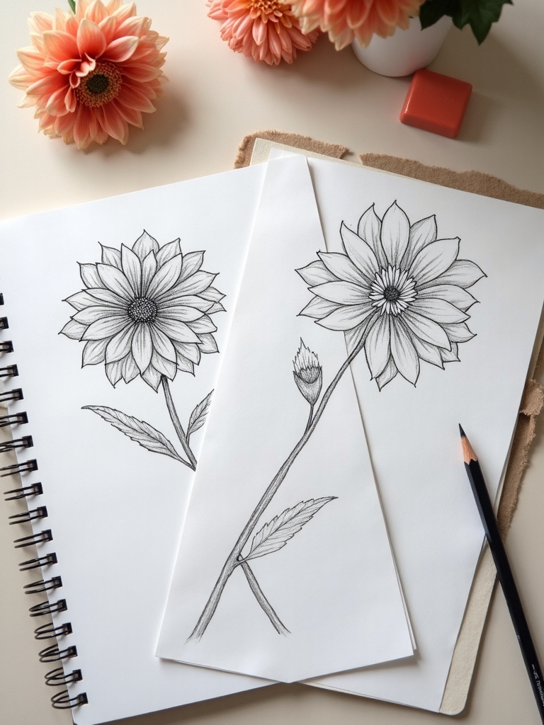 beginner dahlia pencil drawings
