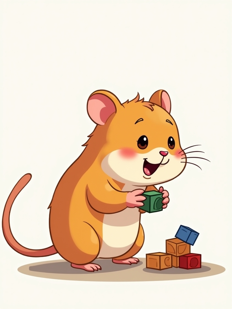 hamster constructing colorful block structures