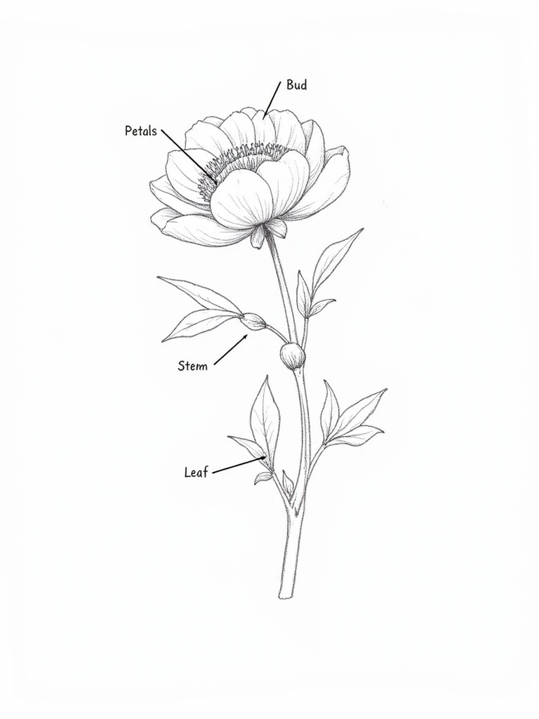 labeled botanical peony study