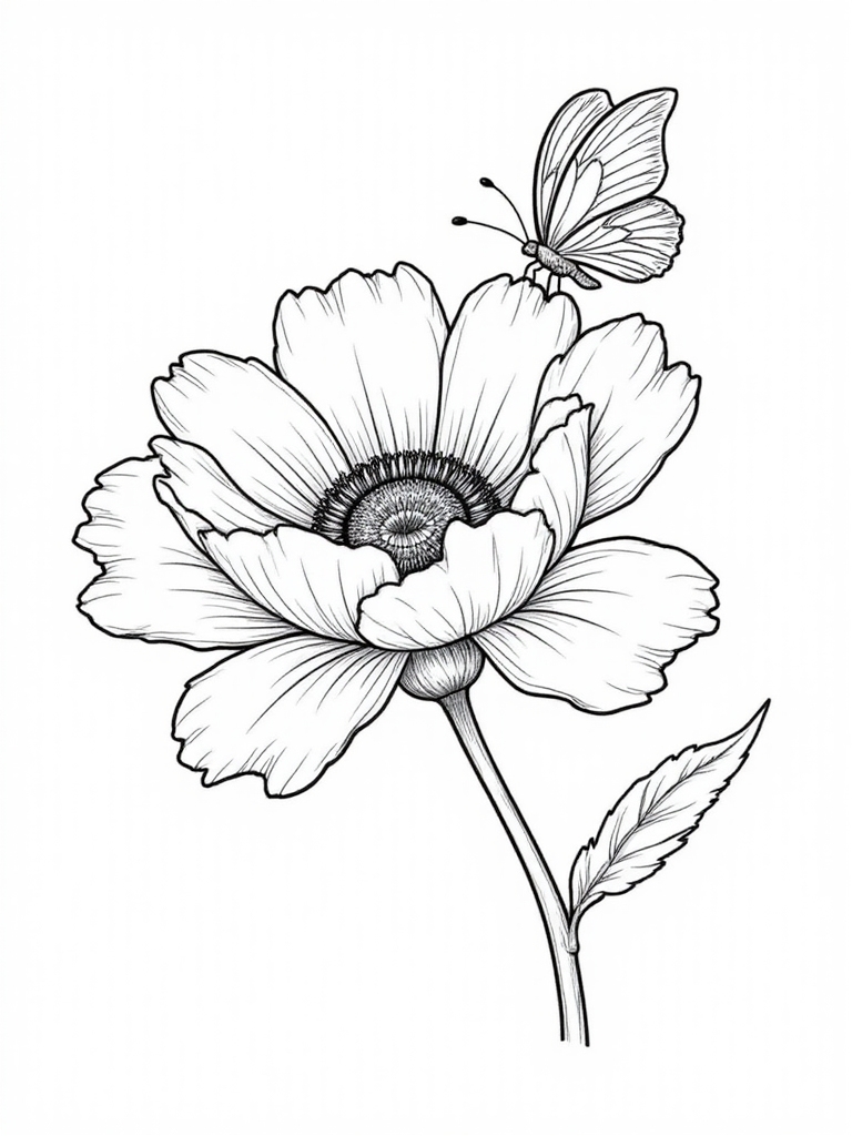 peony and butterfly illustration