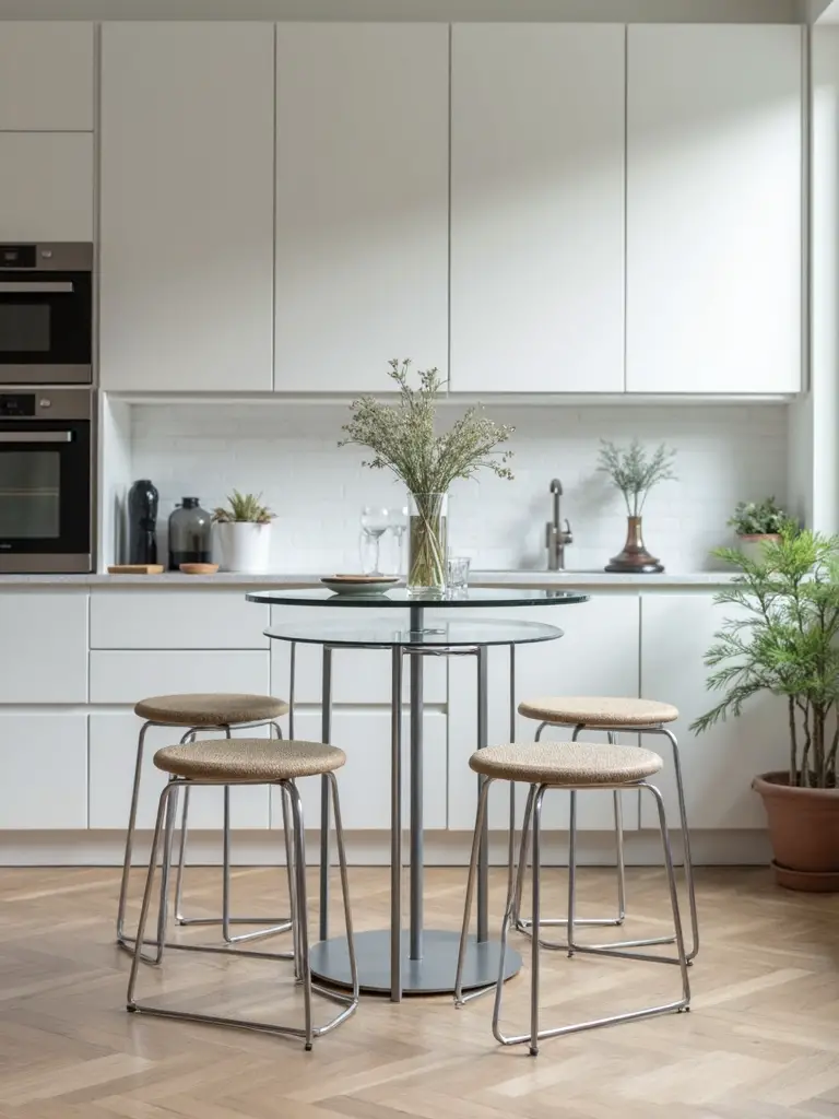 airy spacious minimalist round glass tables