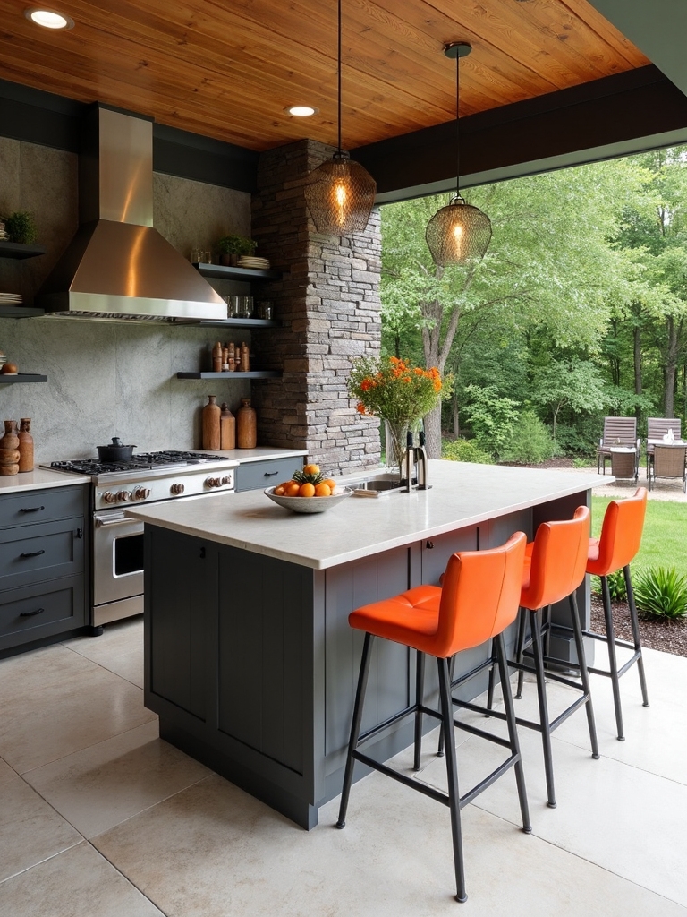 balanced sophisticated natural outdoor kitchen