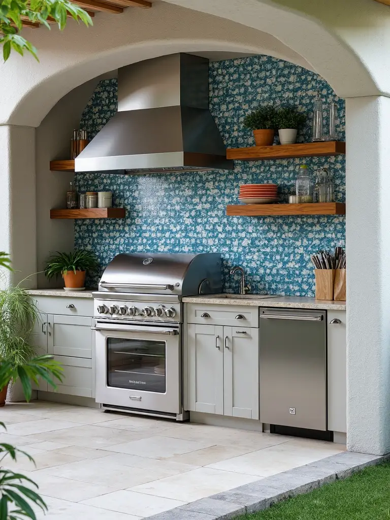 bold graphic outdoor kitchen