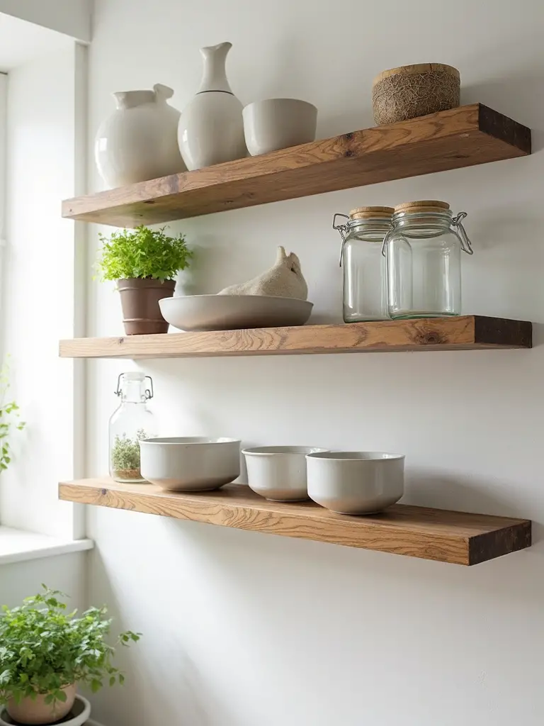 budget friendly open kitchen shelving
