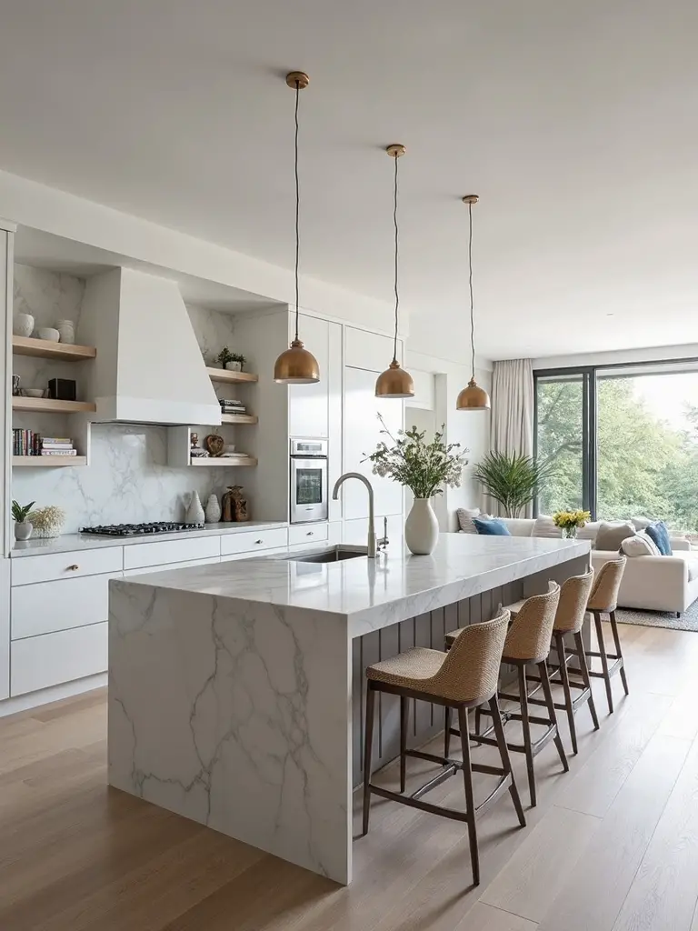 centrally positioned multifunctional kitchen island