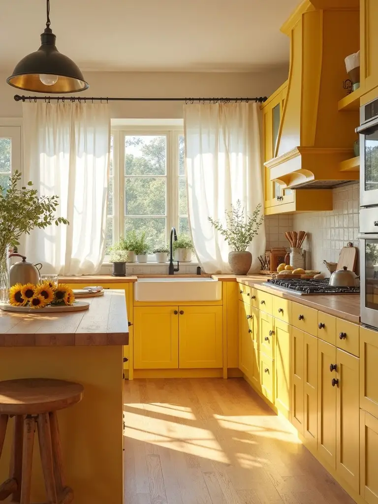 cheerful sunny farmhouse kitchen atmosphere
