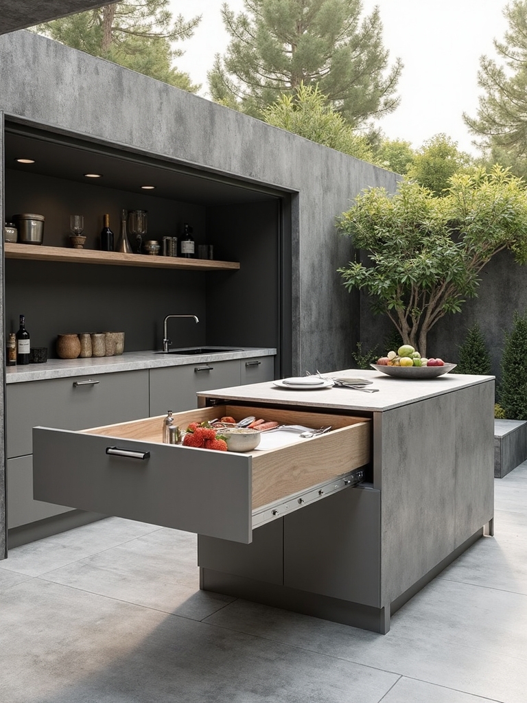 disappearing outdoor kitchen maximizes small space