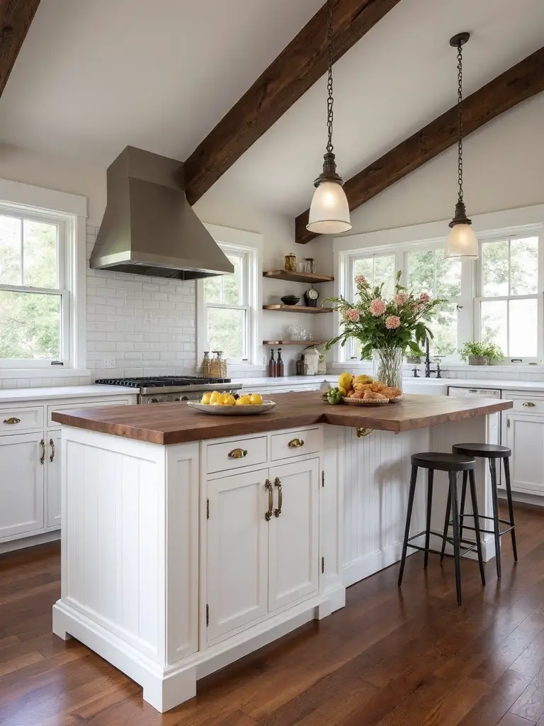 farmhouse island contrasting dark wood