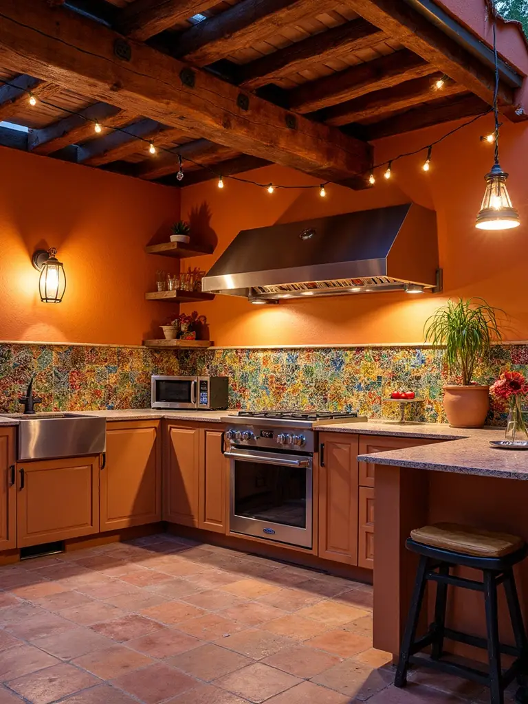festive mexican outdoor kitchen lighting