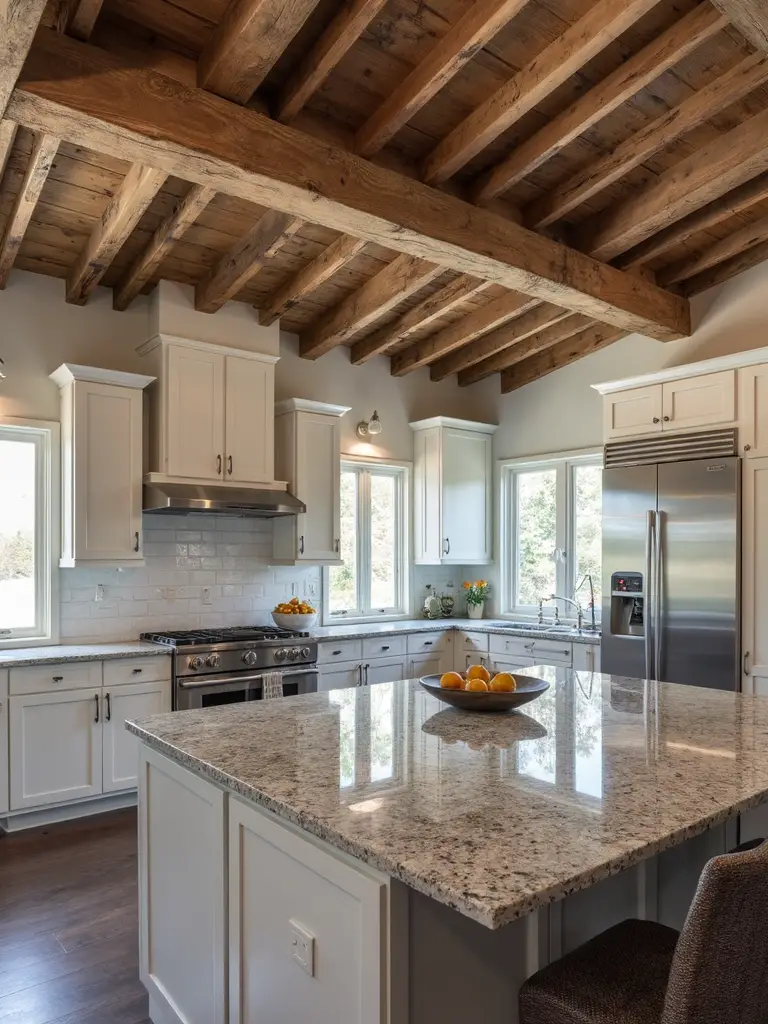 rustic beams modern kitchen technology