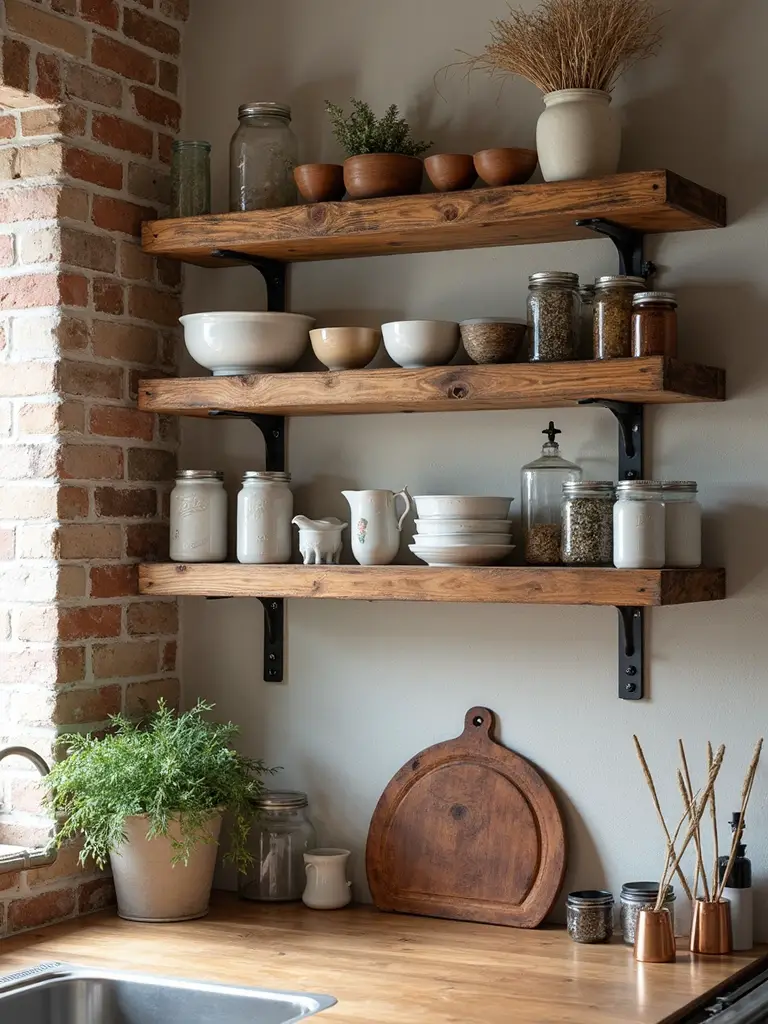 rustic floating wooden display shelves