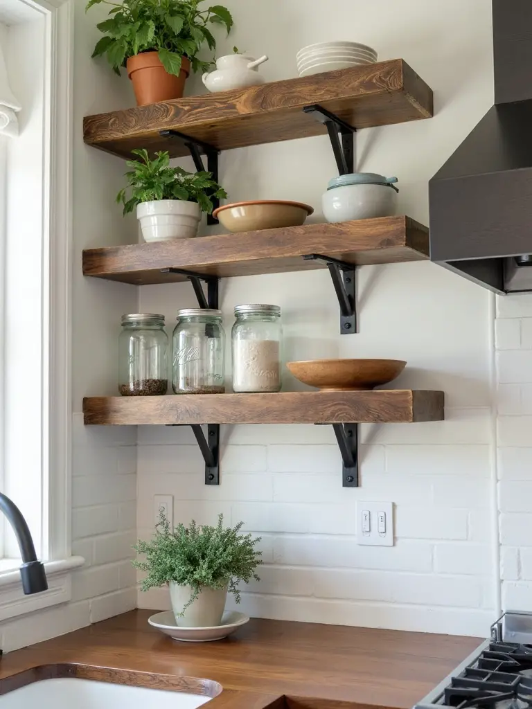 rustic industrial open shelving display