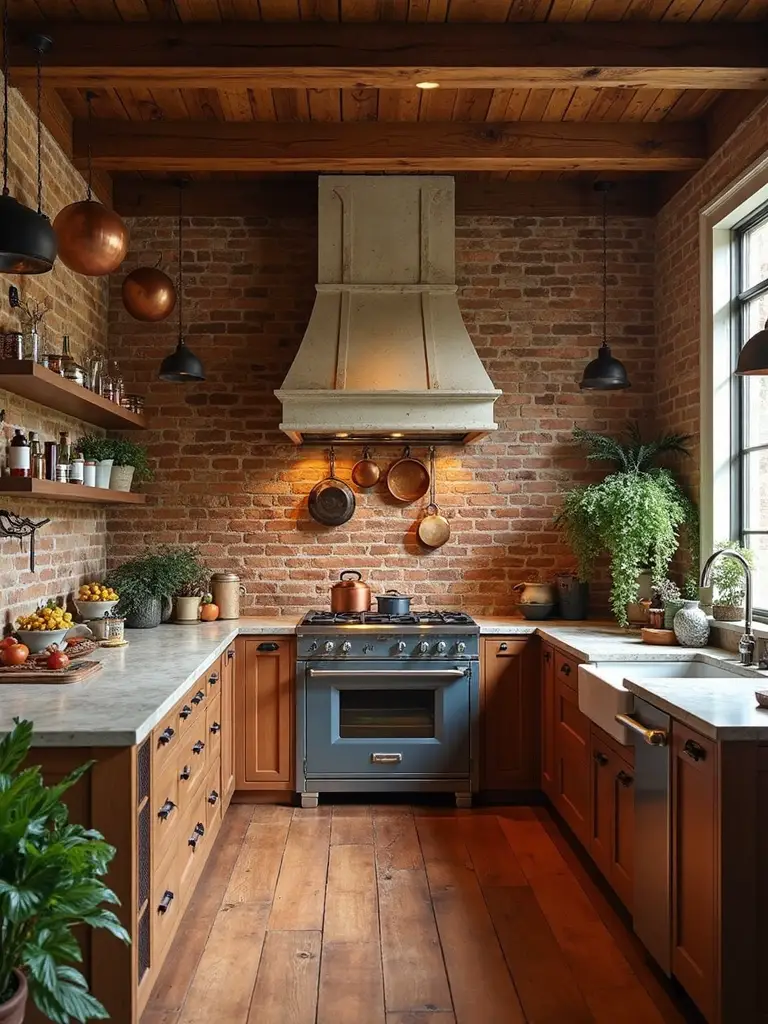 rustic kitchen natural stone and brick