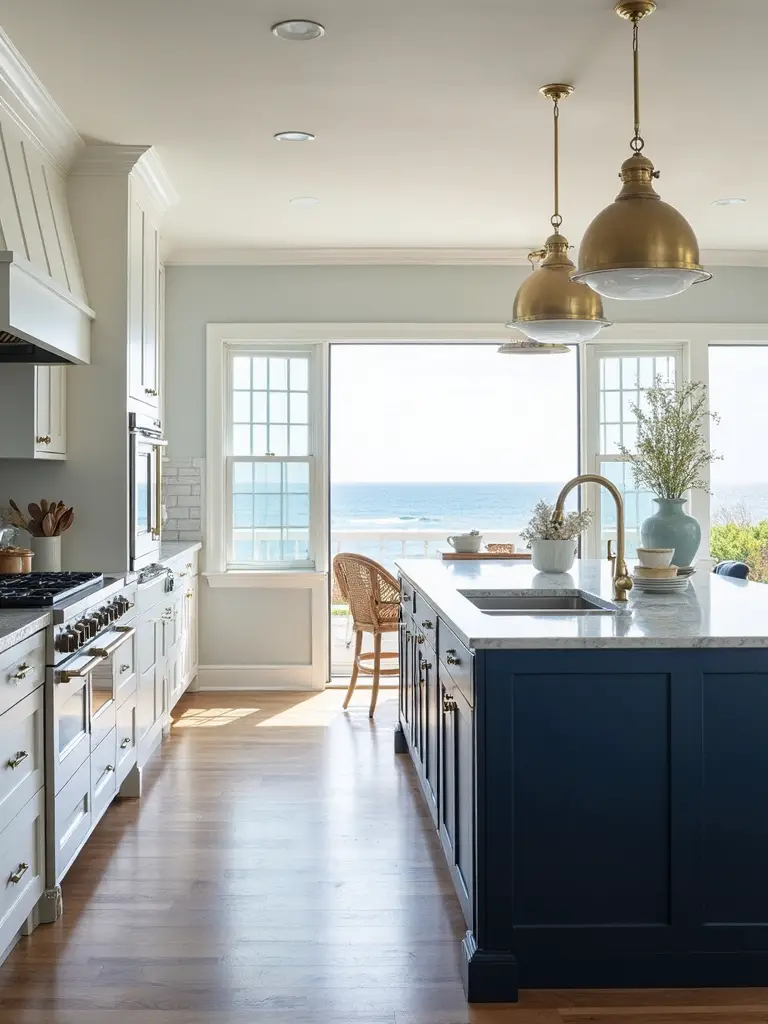 serene coastal blue white kitchen design