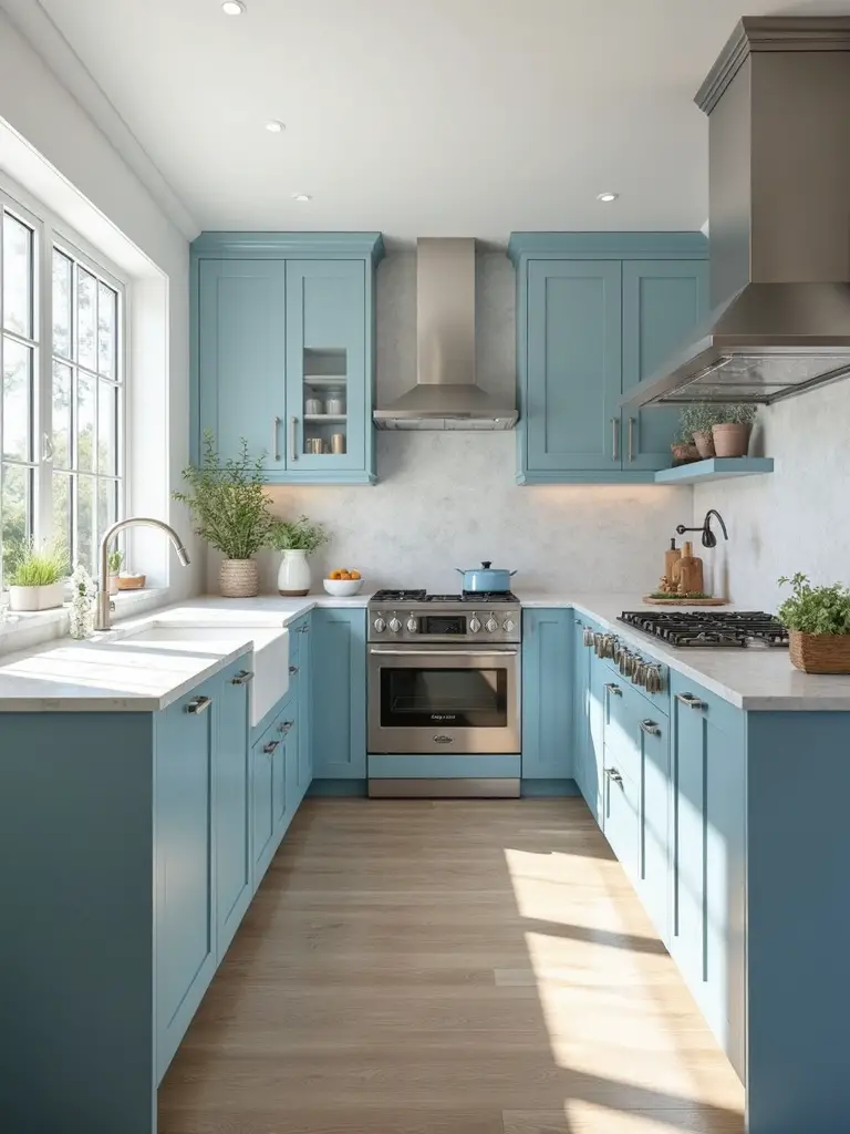 serene soft blue kitchen atmosphere