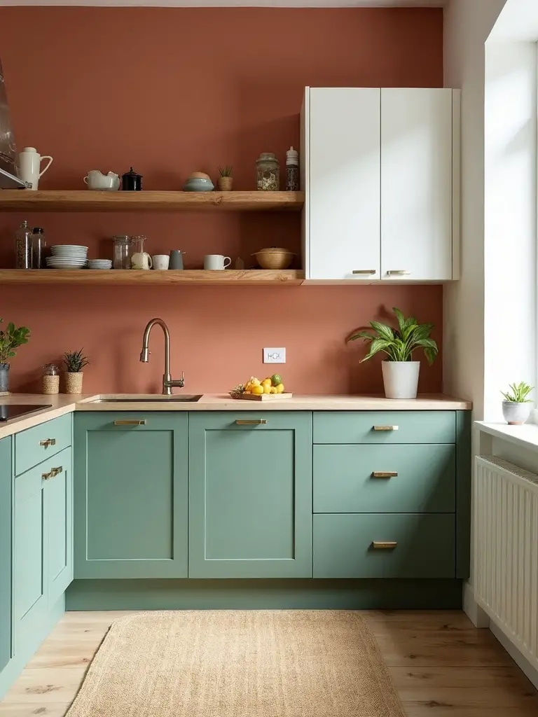 strategically painted zonal boundaries in small kitchens