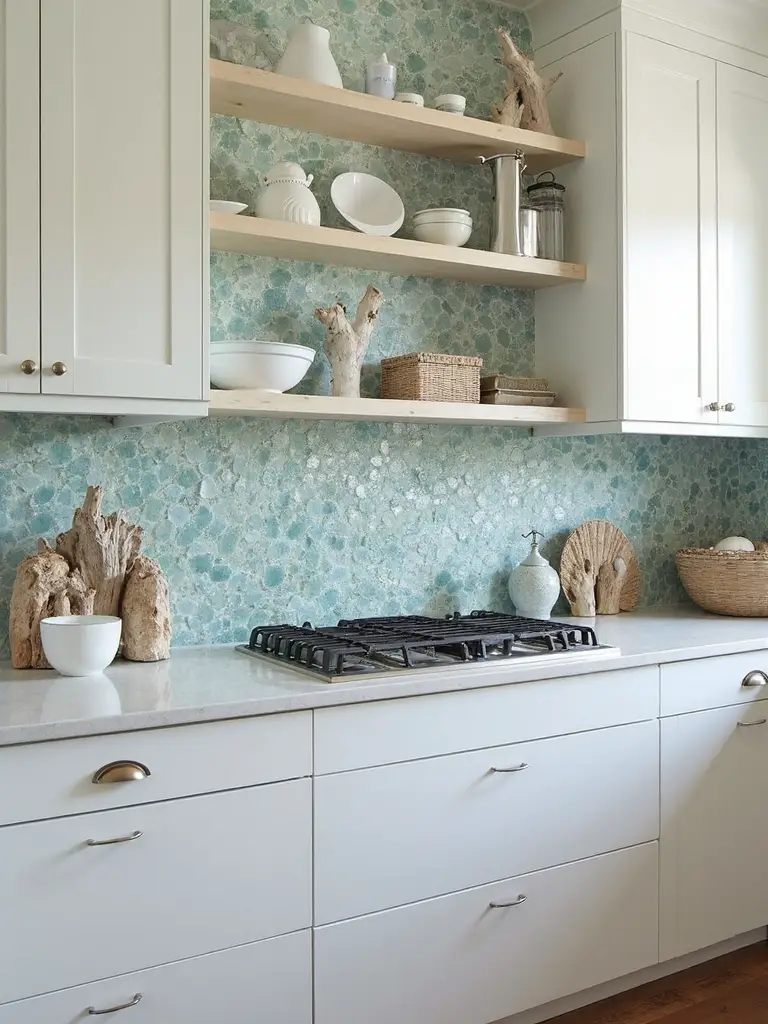 textured backsplash with natural coastal elements