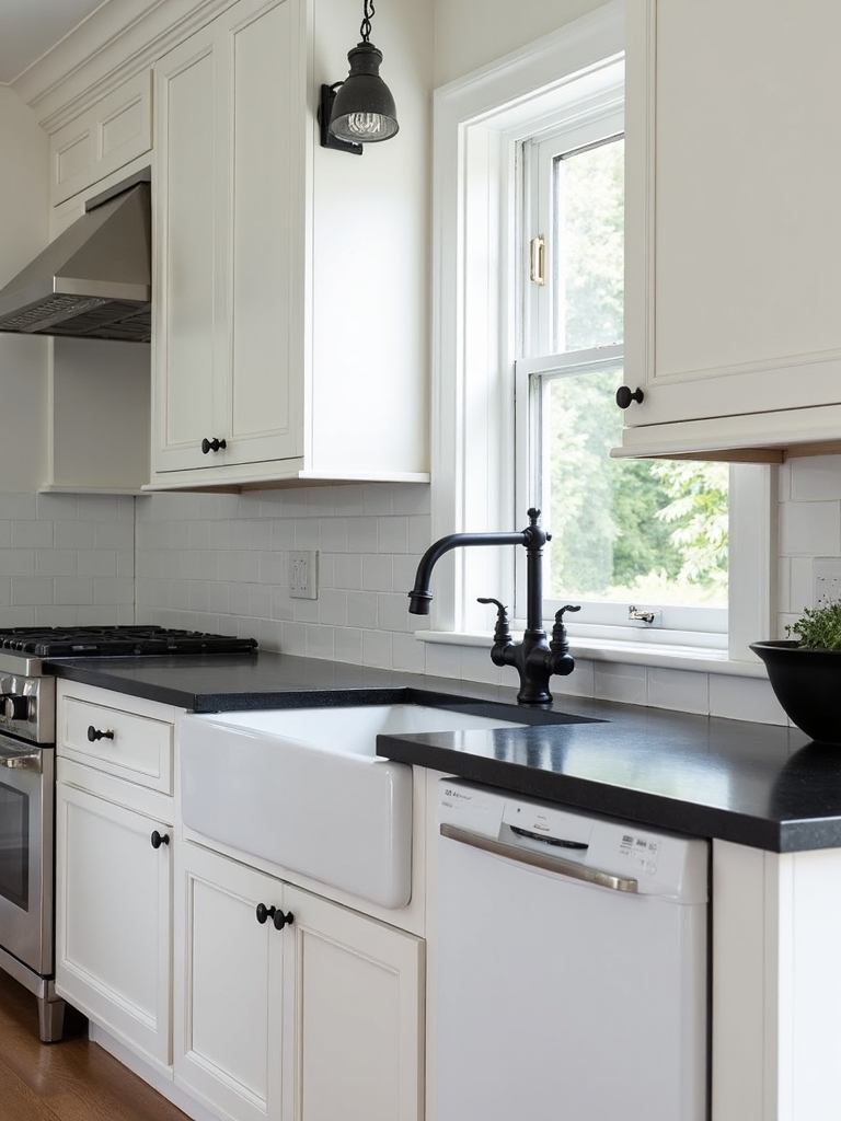 timeless black and white farmhouse kitchen contrast