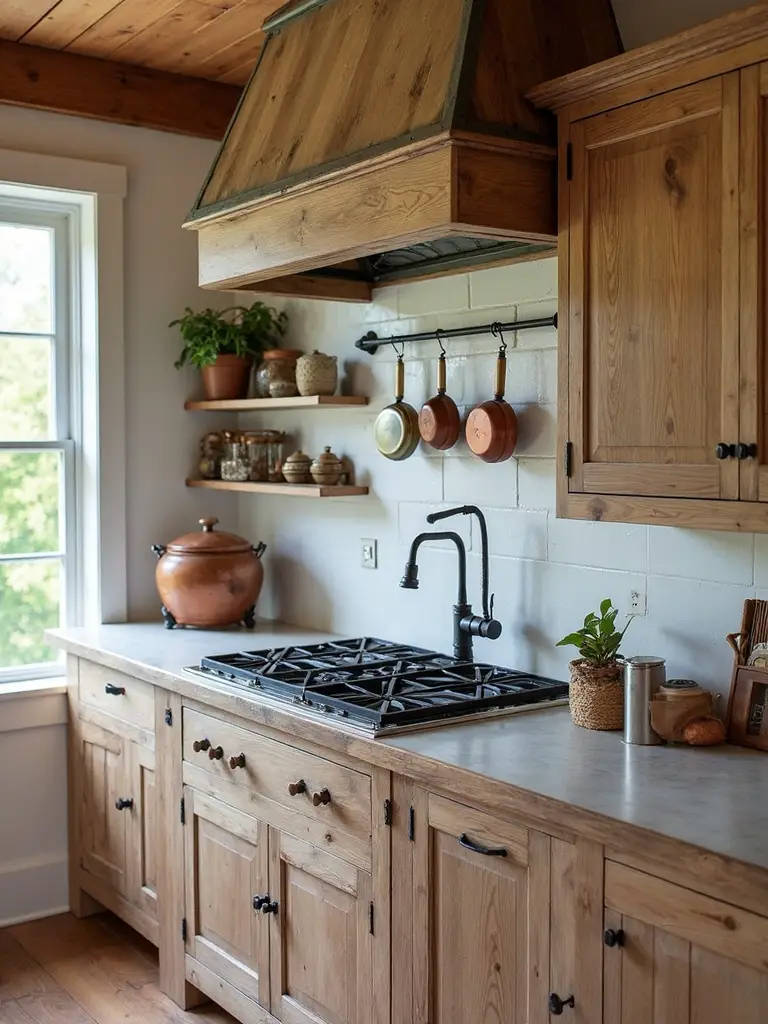 vintage industrial hardware enlivens farmhouse kitchen
