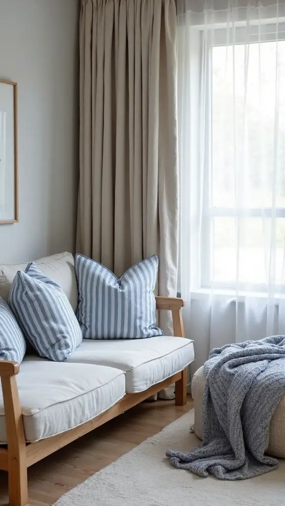 blue and white striped textiles