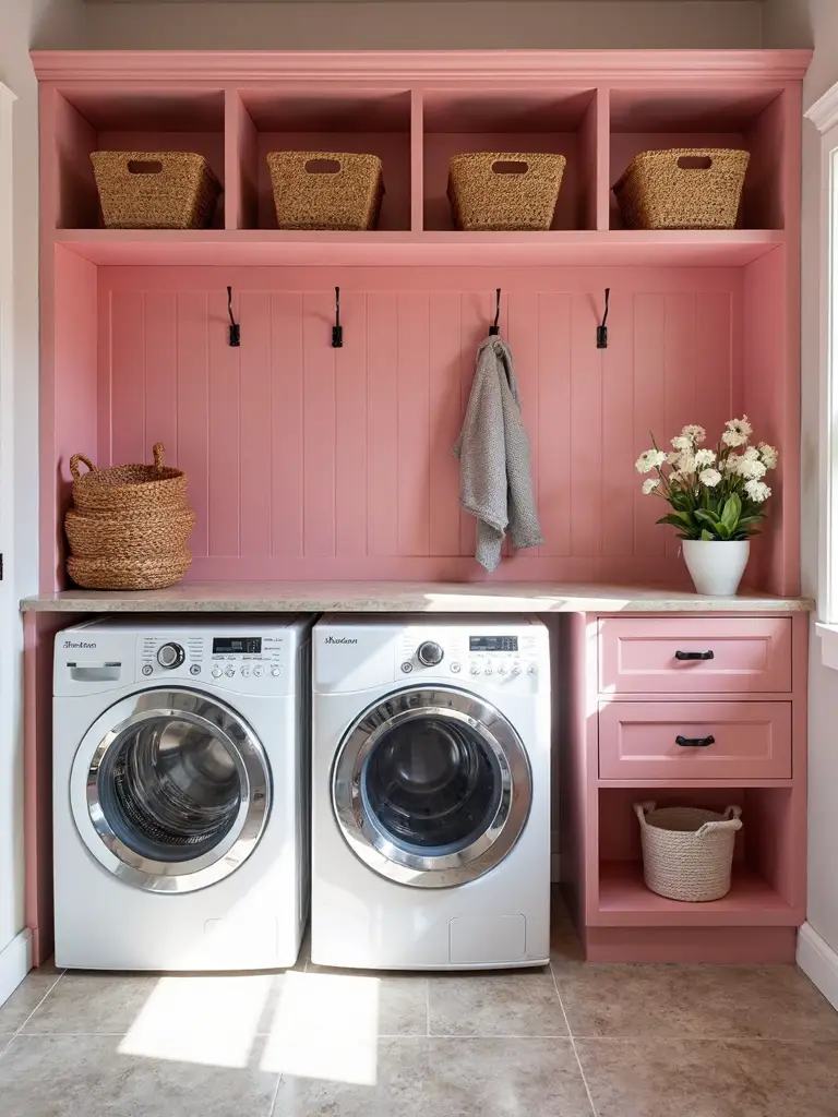bold and vibrant mudroom laundry