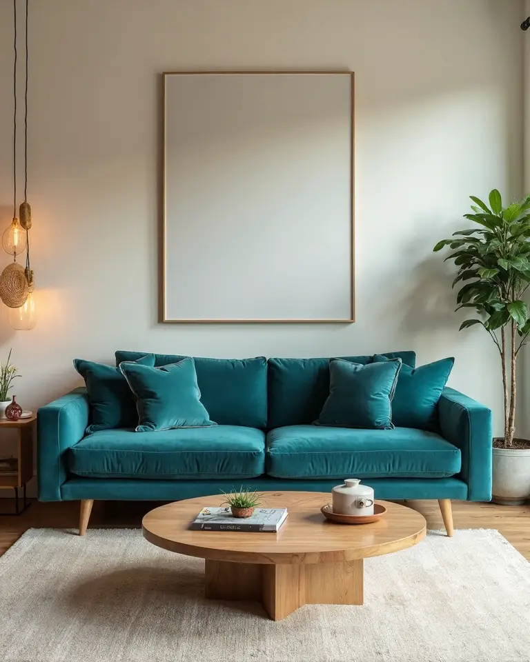 bold teal living room