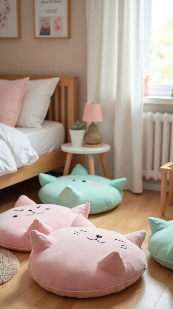 cozy cat themed floor seating