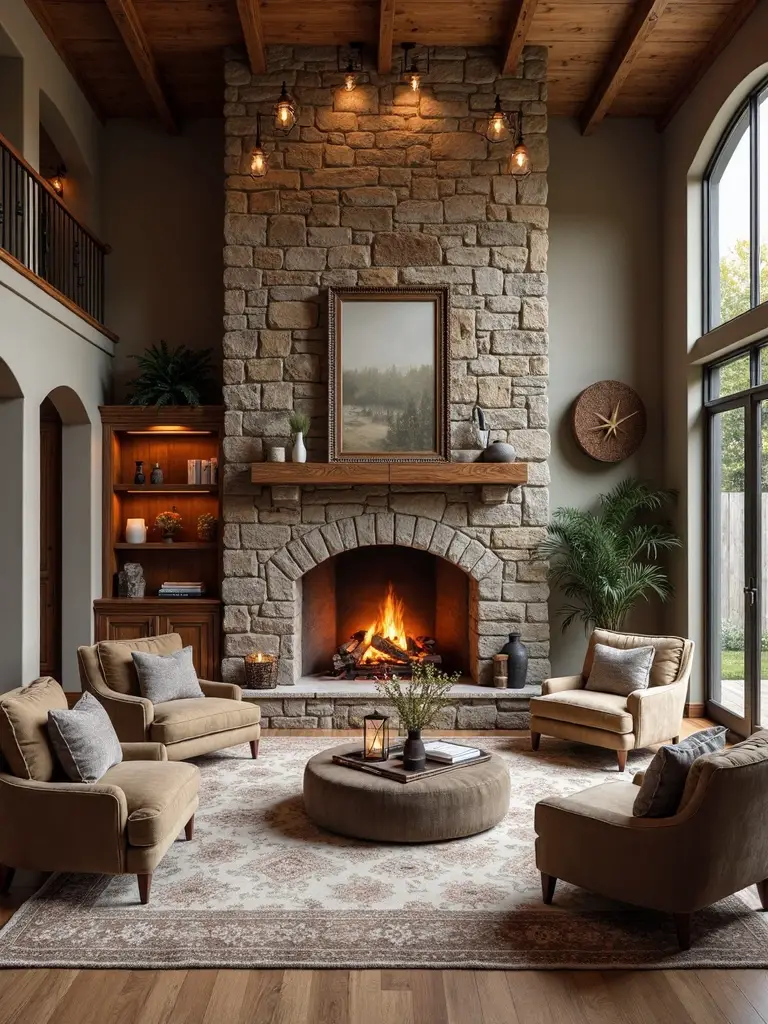 cozy curated commanding fireplace focal point