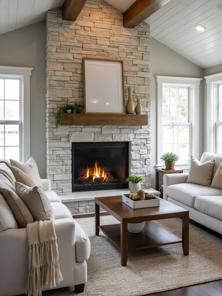 cozy farmhouse fireplace centerpiece charm