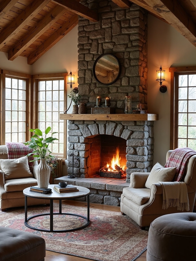 cozy inviting fireplace centered cottage living
