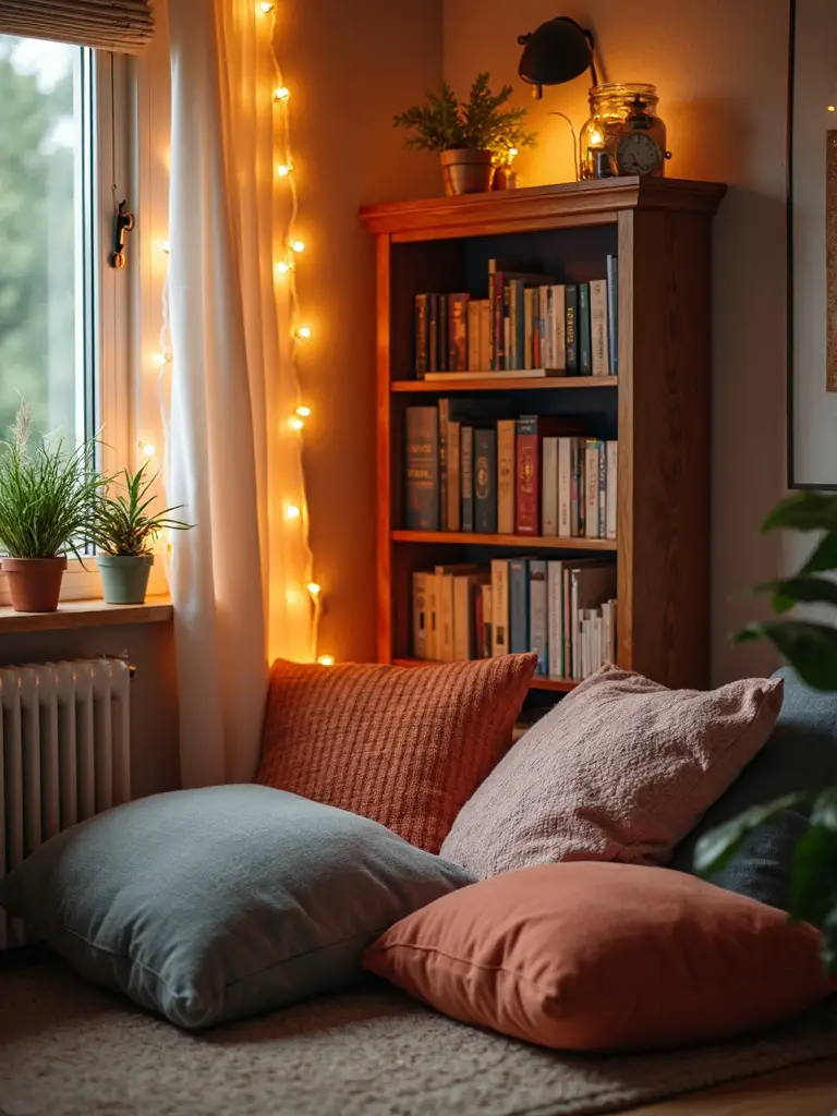 cozy reading nook with pillows