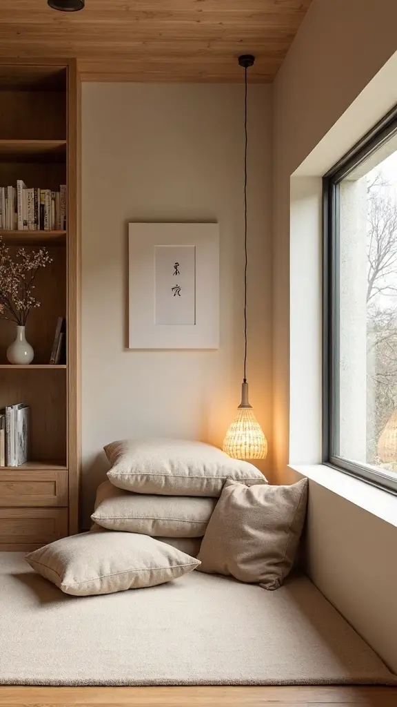 cozy serene japandi inspired reading retreat