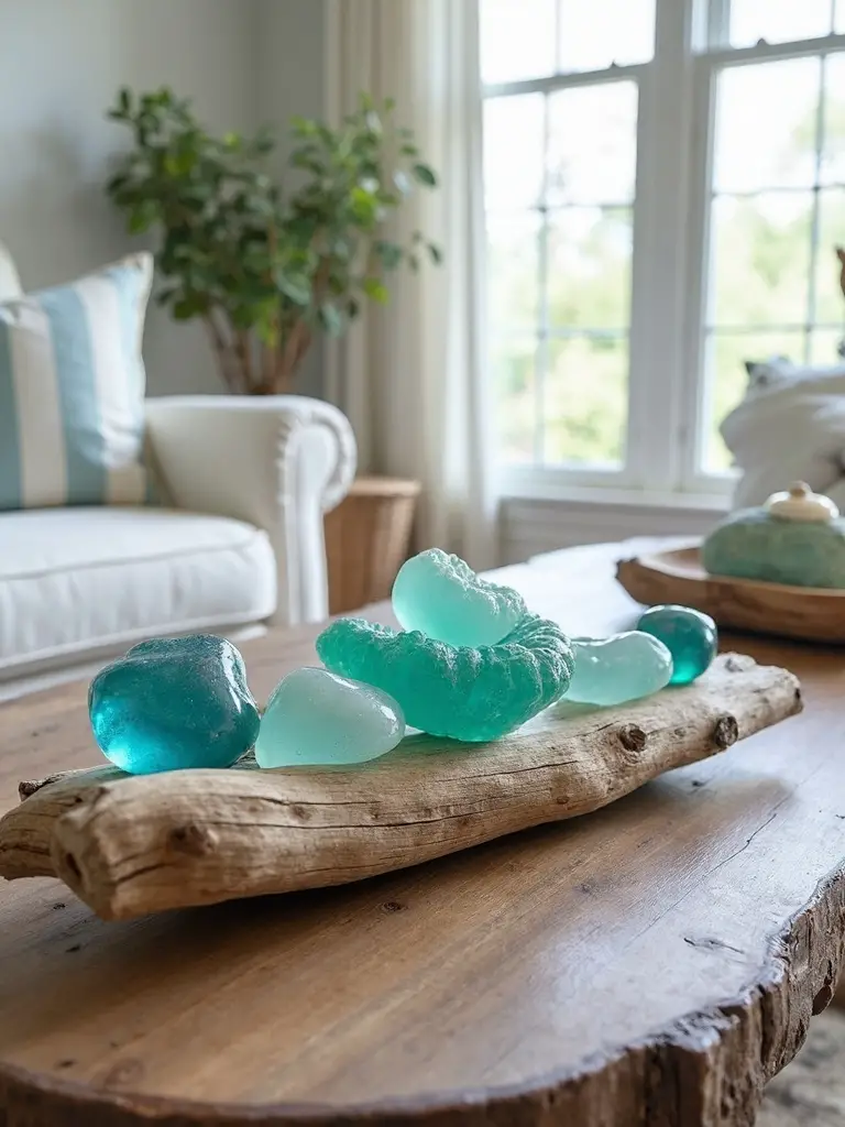 curated coastal coffee table vignettes