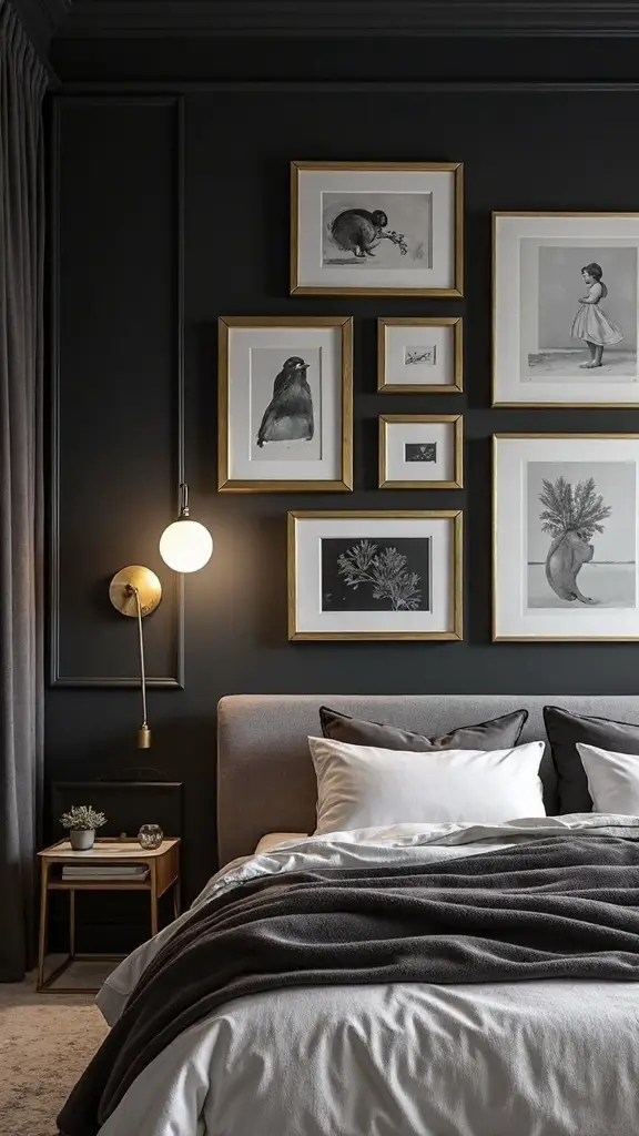 curated gallery wall on black backdrop