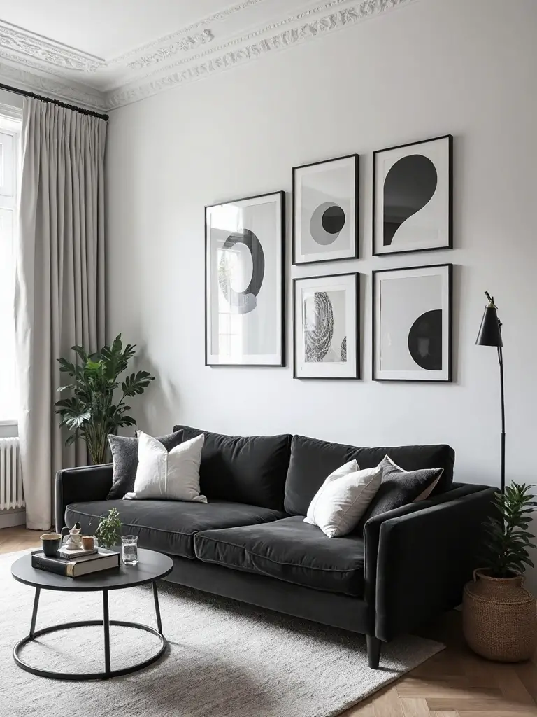 curated monochrome gallery wall display
