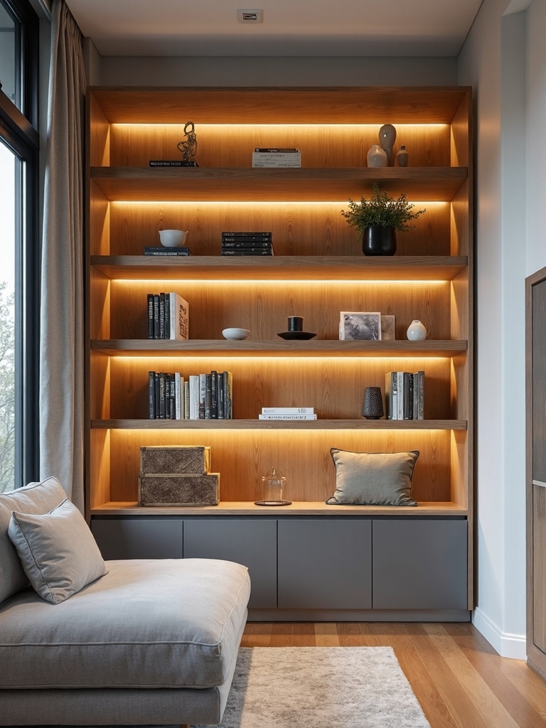 custom lighting elevates architectural shelving