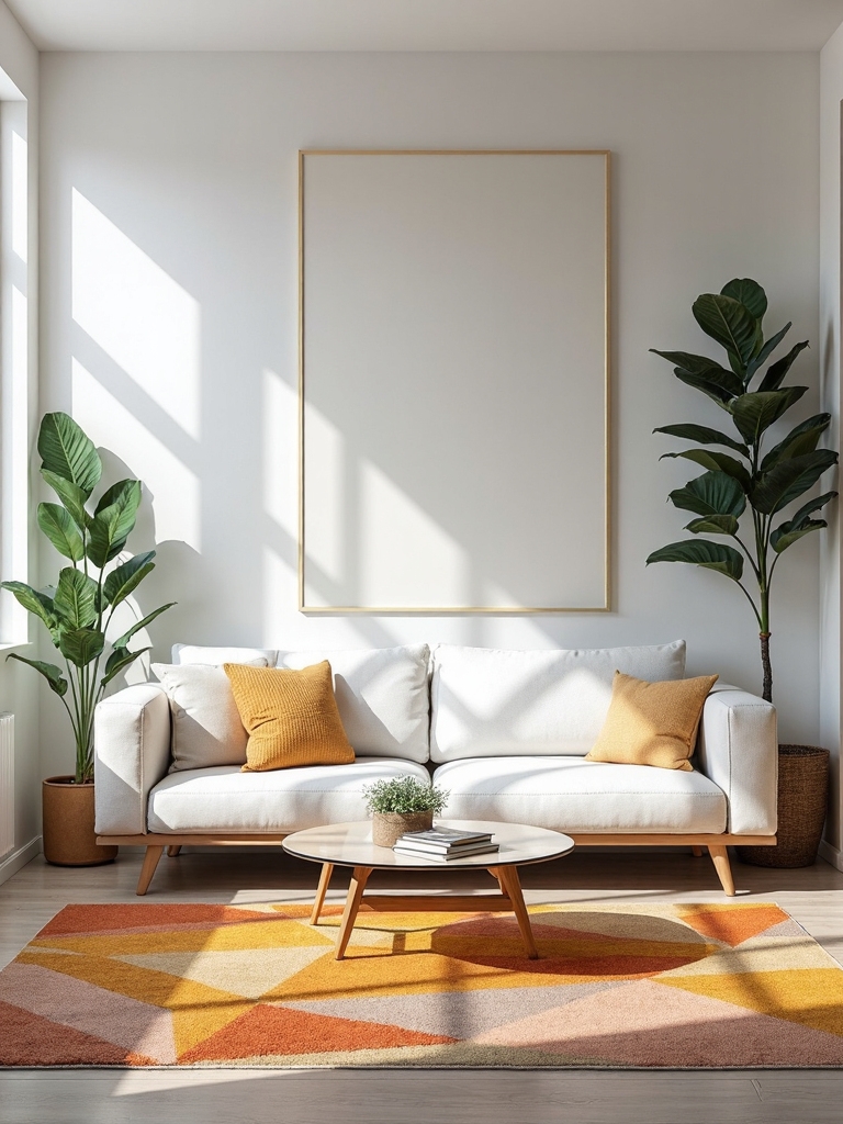define space with colorful rugs