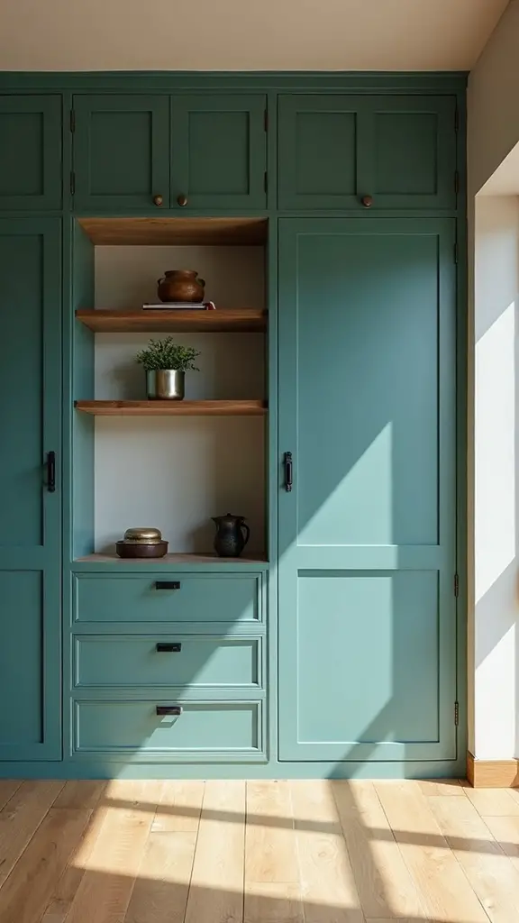 discreetly organized teal storage solutions