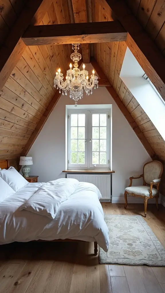 dramatic attic bedroom chandelier lighting