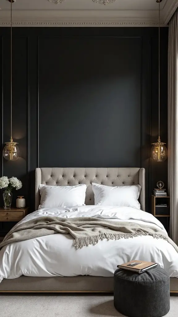 dramatic black bedroom wall decor