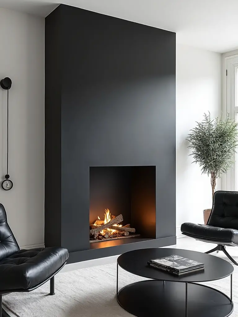 dramatic black fireplace modernizes living space