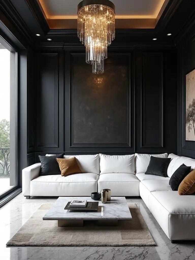 dramatic black living room transformation