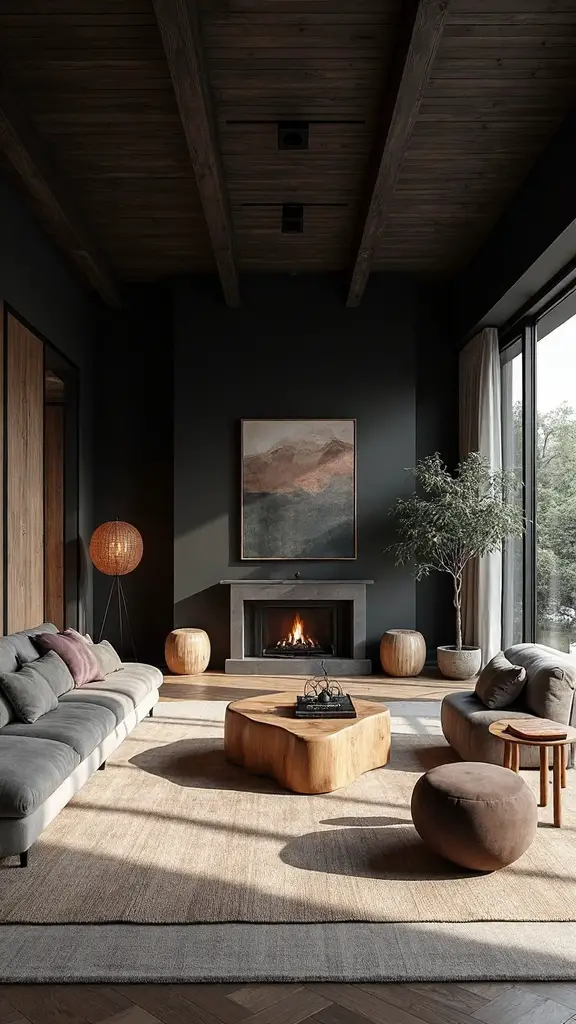 dramatic ceiling beams serene japandi style