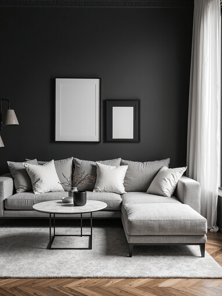 dramatic contrast with white accents