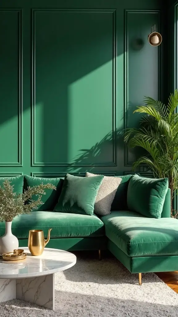 dramatic light reflecting green lacquered walls