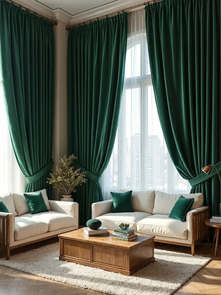 dramatic luxurious green curtain transformation