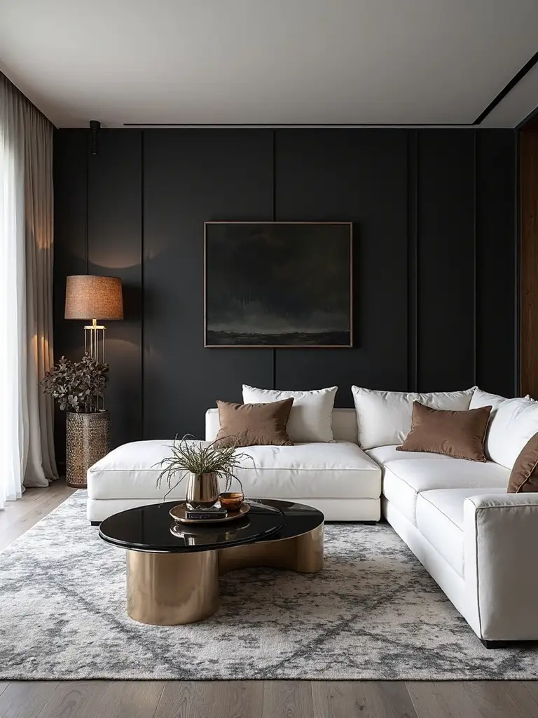 dramatic matte black accent wall