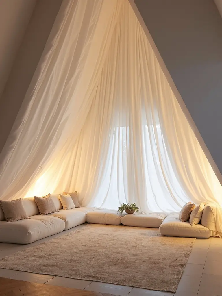 draped canopies soften attic triangle walls