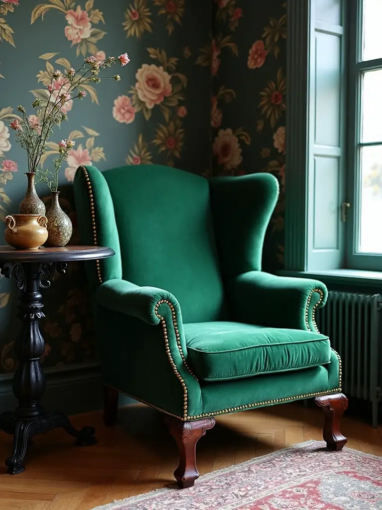 elegant victorian inspired green furniture details