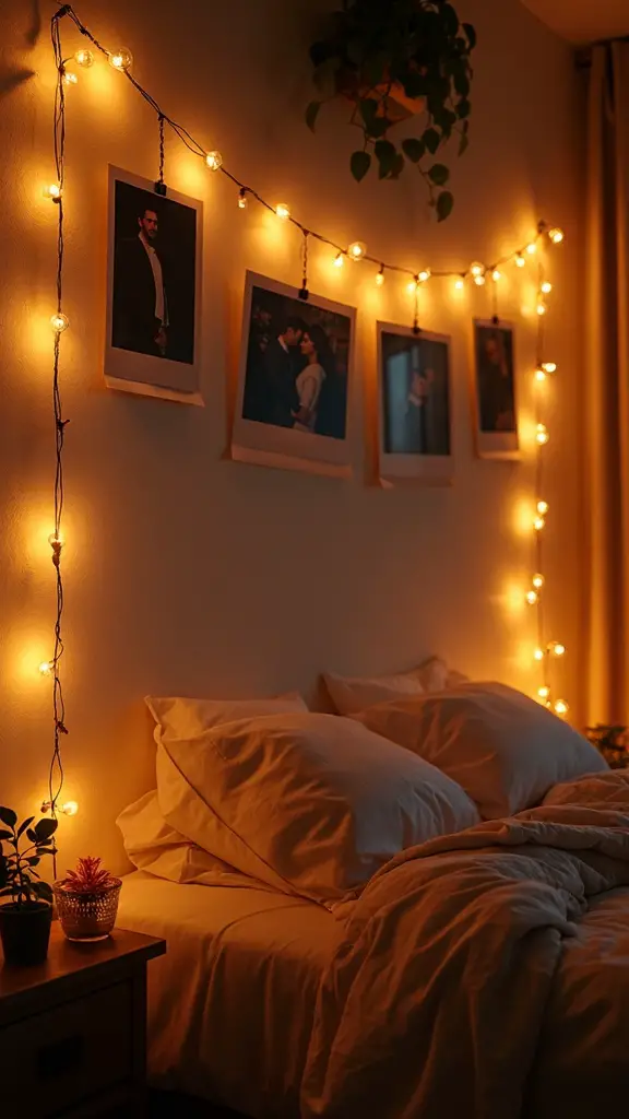 enchanting bedroom photo displays with fairy lights